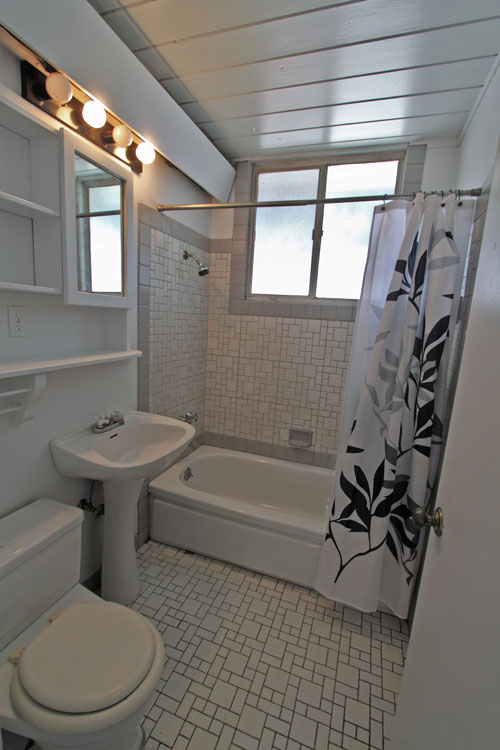 The timeless design of the front bathroom fits the Eichler design perfectly.