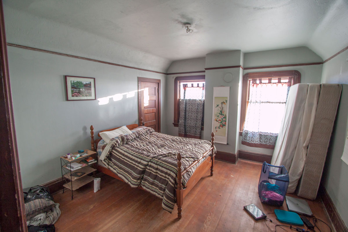 The front bedroom is in quite good shape, with two large closets.  It is 12.5' x 14'.