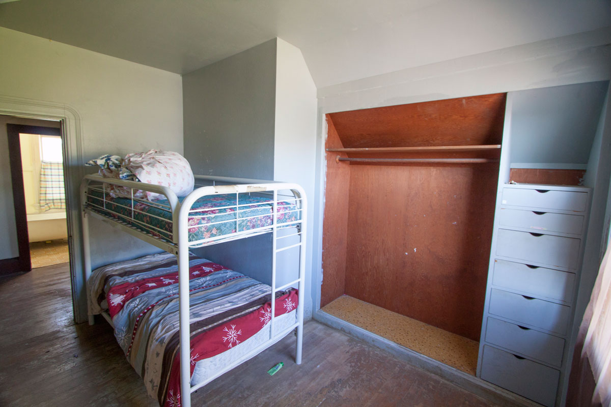 The last Bedroom is in the middle of the house and is 8.5 x 12' but has two very large closets, one with built-in drawers.