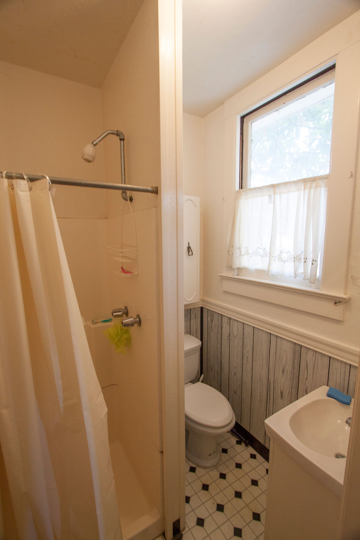 The Master bath is small but functional.